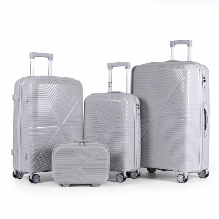 [P802-4PC] 4-Piece PP Unbreakable Luggage Set with Beauty Case (28″, 24″, 20 & 18″) sizes