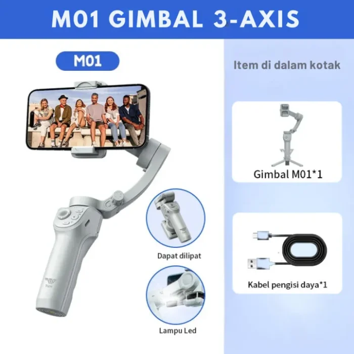 M01 3-Axis Smartphone Gimbal Stabilizer with Fill Light Anti-shake Handheld Phone Gimbal for AI Tracking Video Vlog App 4.9 (7)