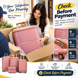 New 3-piece luggage set with matching beauty case (16", 20", 24" & 28") Offer Price, Premium quality → جودة فائقة,  Unbreakable Luggage → حقائب سفر متينة وغير قابلة للكسر,